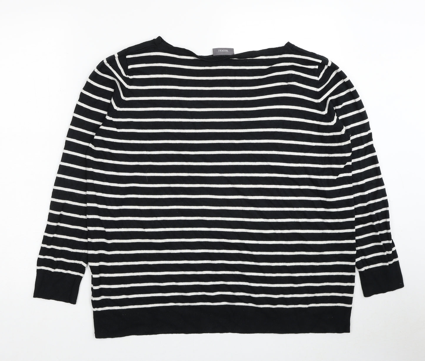 Yessica Womens Black Round Neck Striped Viscose Pullover Jumper Size XL - Rouge