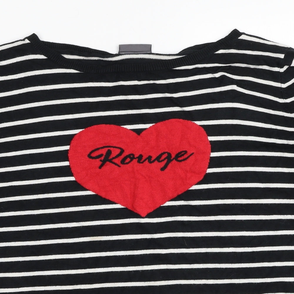 Yessica Womens Black Round Neck Striped Viscose Pullover Jumper Size XL - Rouge