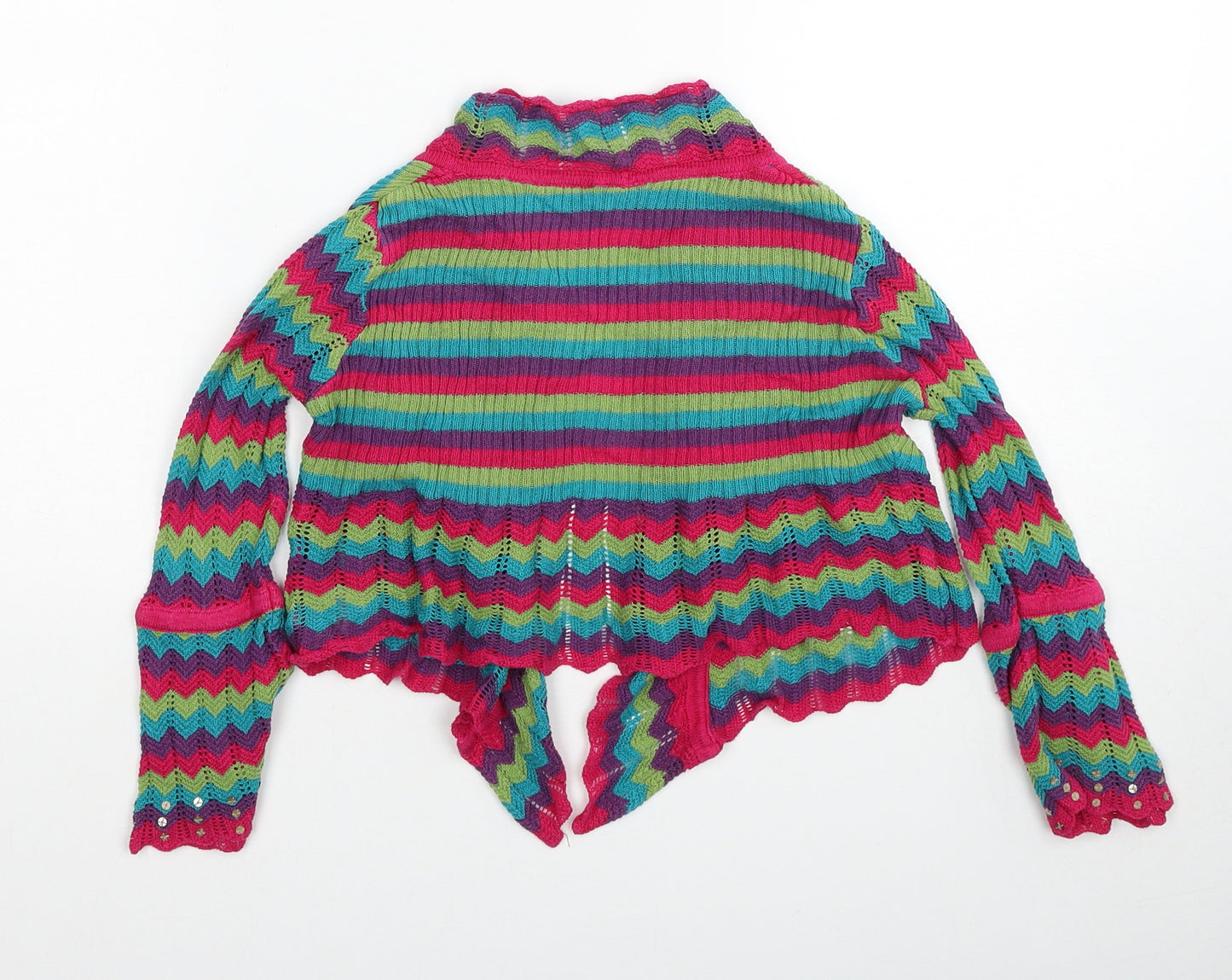 Marks and Spencer Girls Multicoloured V-Neck Striped Cotton Cardigan Jumper Size 5-6 Years Pullover