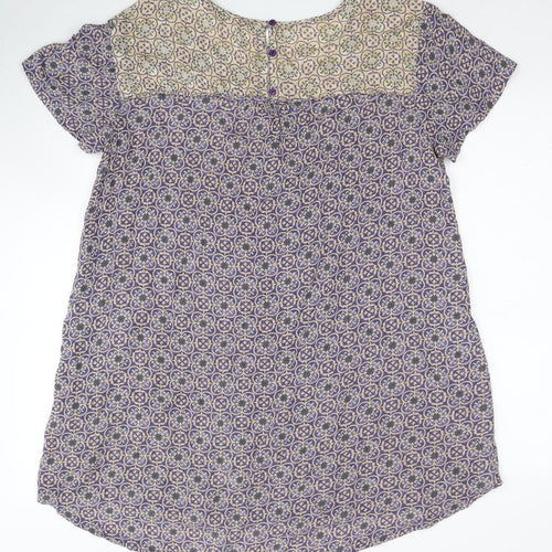 Fat Face Womens Blue Geometric Viscose Basic Blouse Size 14 Round Neck