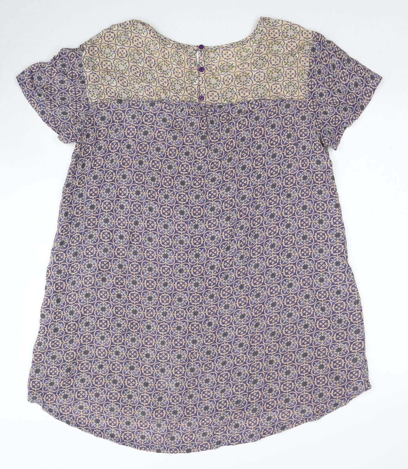 Fat Face Womens Blue Geometric Viscose Basic Blouse Size 14 Round Neck