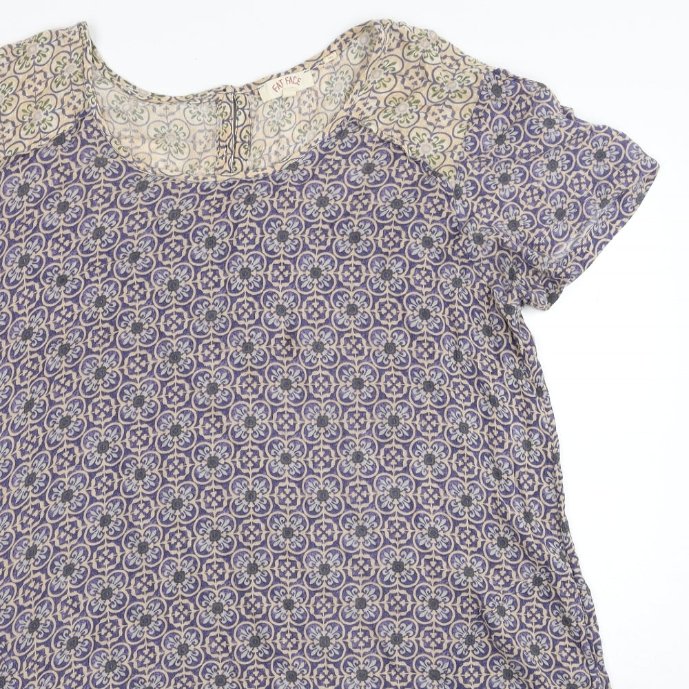Fat Face Womens Blue Geometric Viscose Basic Blouse Size 14 Round Neck