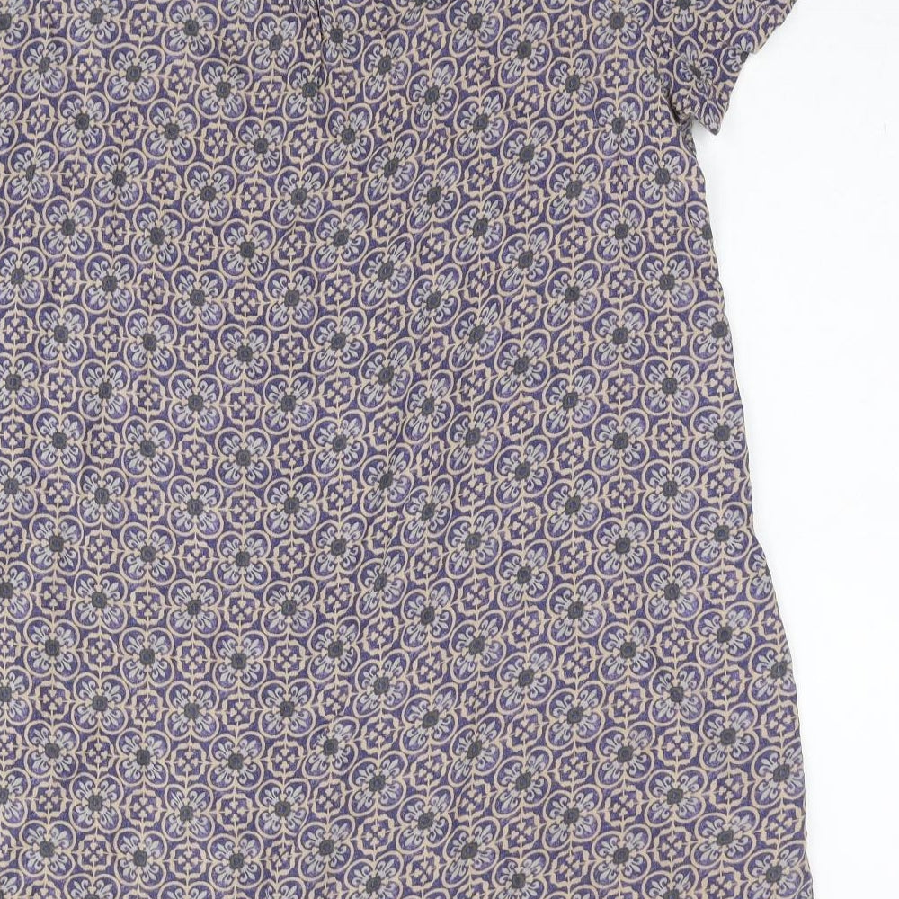 Fat Face Womens Blue Geometric Viscose Basic Blouse Size 14 Round Neck