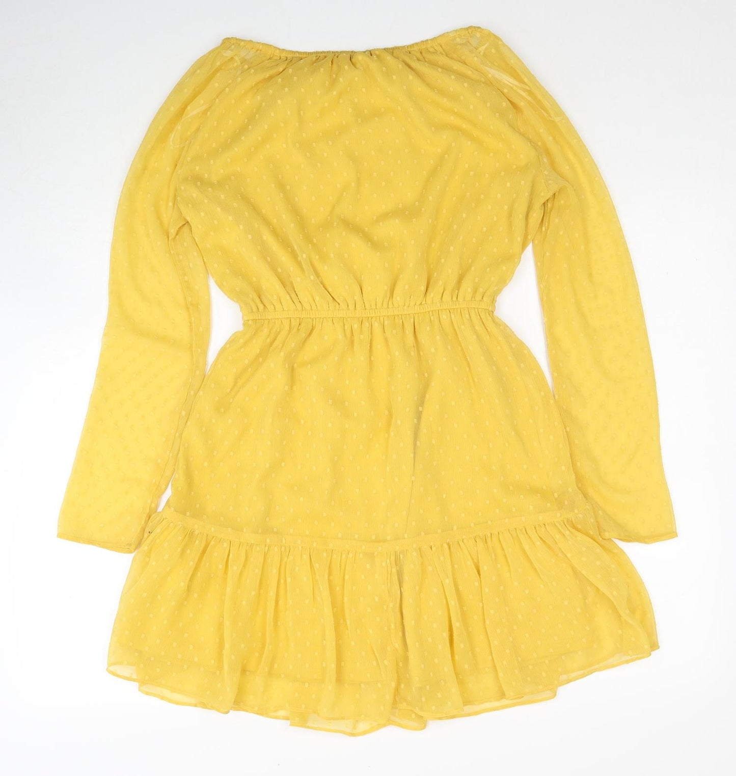 Divided by H&M Womens Yellow Polka Dot Polyester Fit & Flare Size 8 Scoop Neck Pullover - Drop hem