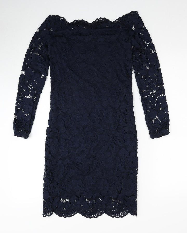 Divided by H&M Womens Blue Polyamide Pencil Dress Size 10 Off the Shoulder Pullover