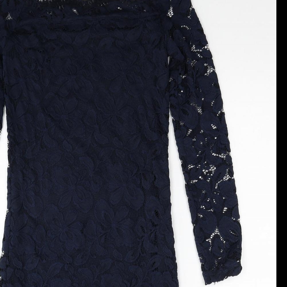 Divided by H&M Womens Blue Polyamide Pencil Dress Size 10 Off the Shoulder Pullover