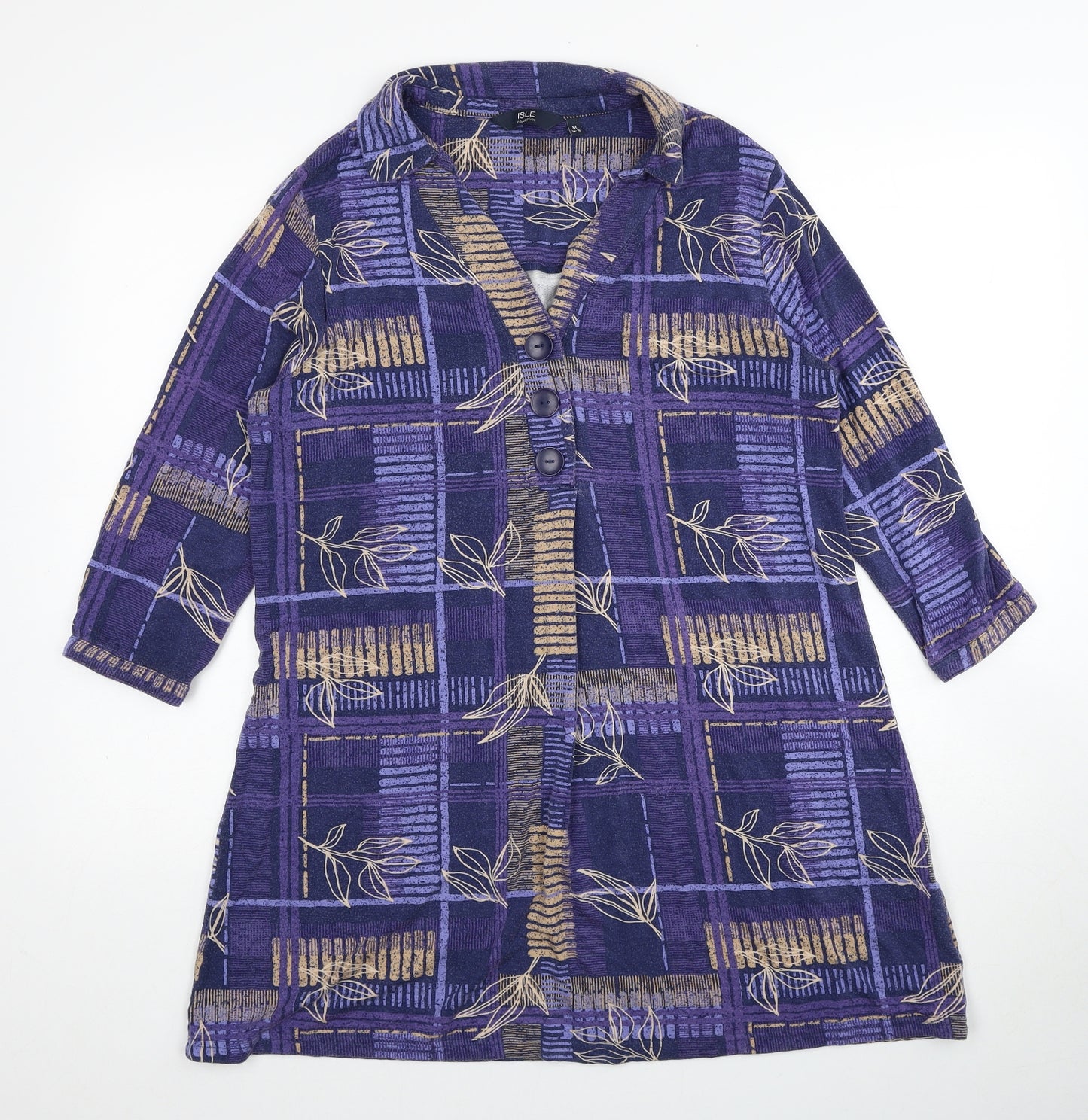 EWM Womens Purple Geometric Viscose Shirt Dress Size 14 Collared Button - Size 14-16