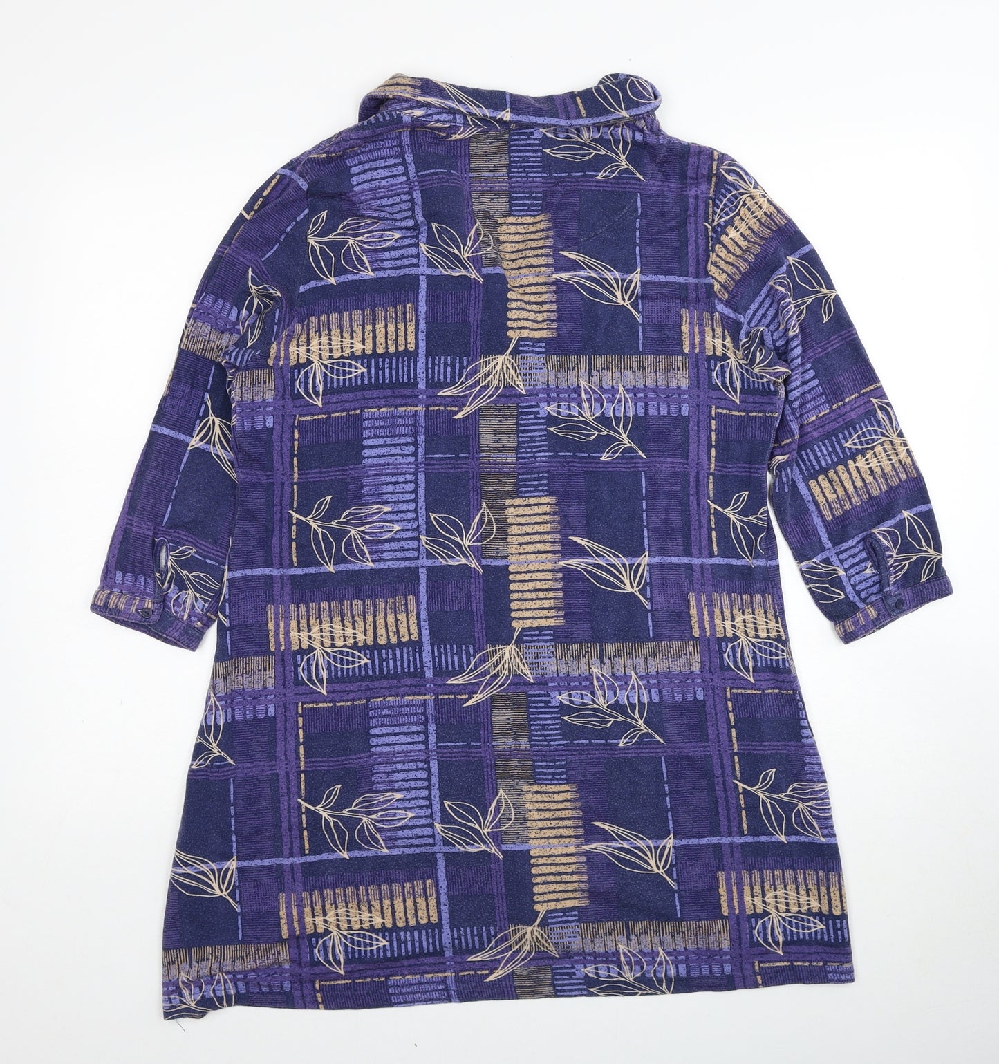 EWM Womens Purple Geometric Viscose Shirt Dress Size 14 Collared Button - Size 14-16