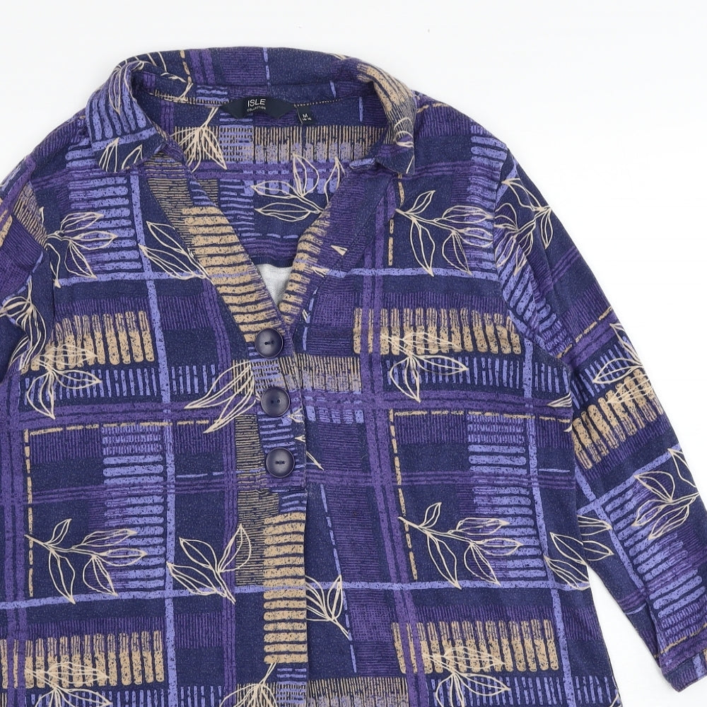 EWM Womens Purple Geometric Viscose Shirt Dress Size 14 Collared Button - Size 14-16