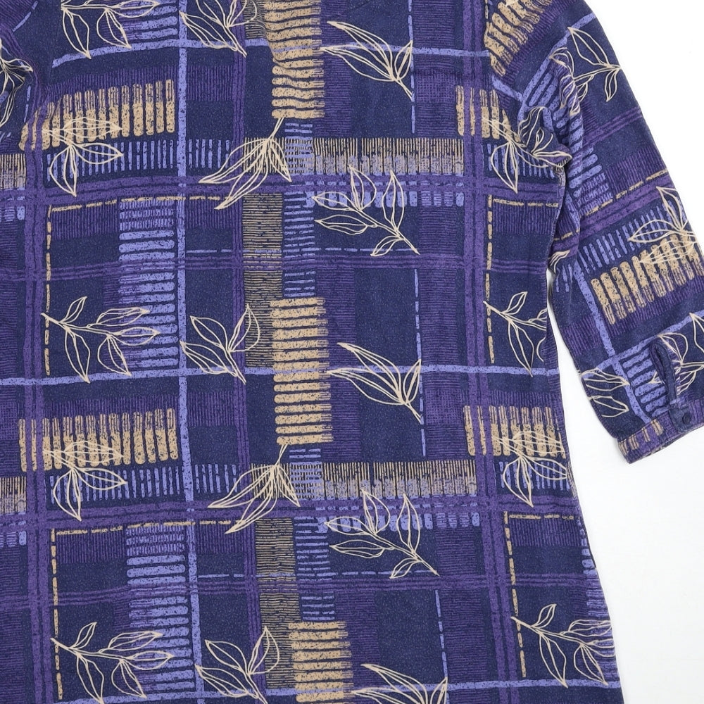EWM Womens Purple Geometric Viscose Shirt Dress Size 14 Collared Button - Size 14-16