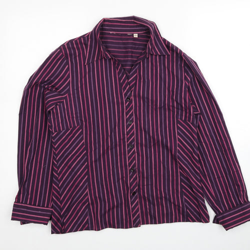 Preworn Womens Purple Geometric Polyester Basic Button-Up Size 12 Collared