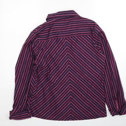 Preworn Womens Purple Geometric Polyester Basic Button-Up Size 12 Collared