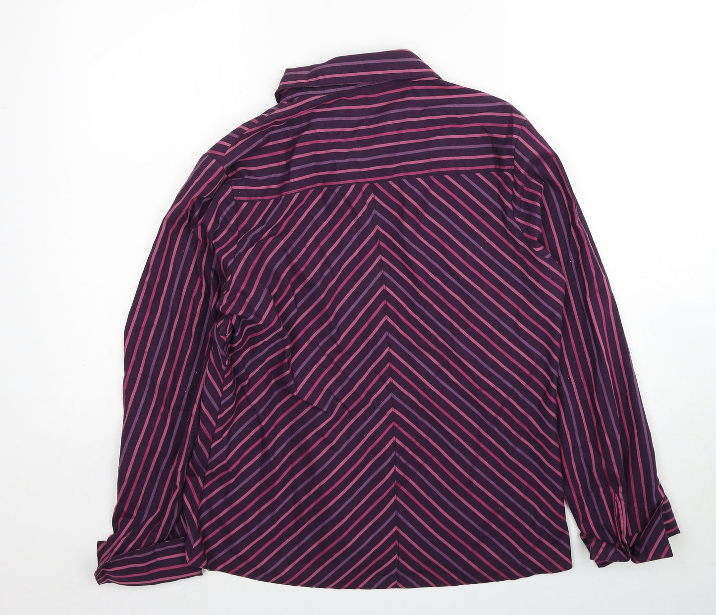 Preworn Womens Purple Geometric Polyester Basic Button-Up Size 12 Collared