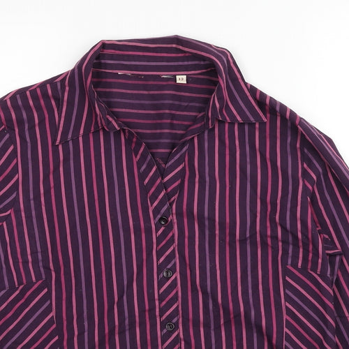 Preworn Womens Purple Geometric Polyester Basic Button-Up Size 12 Collared