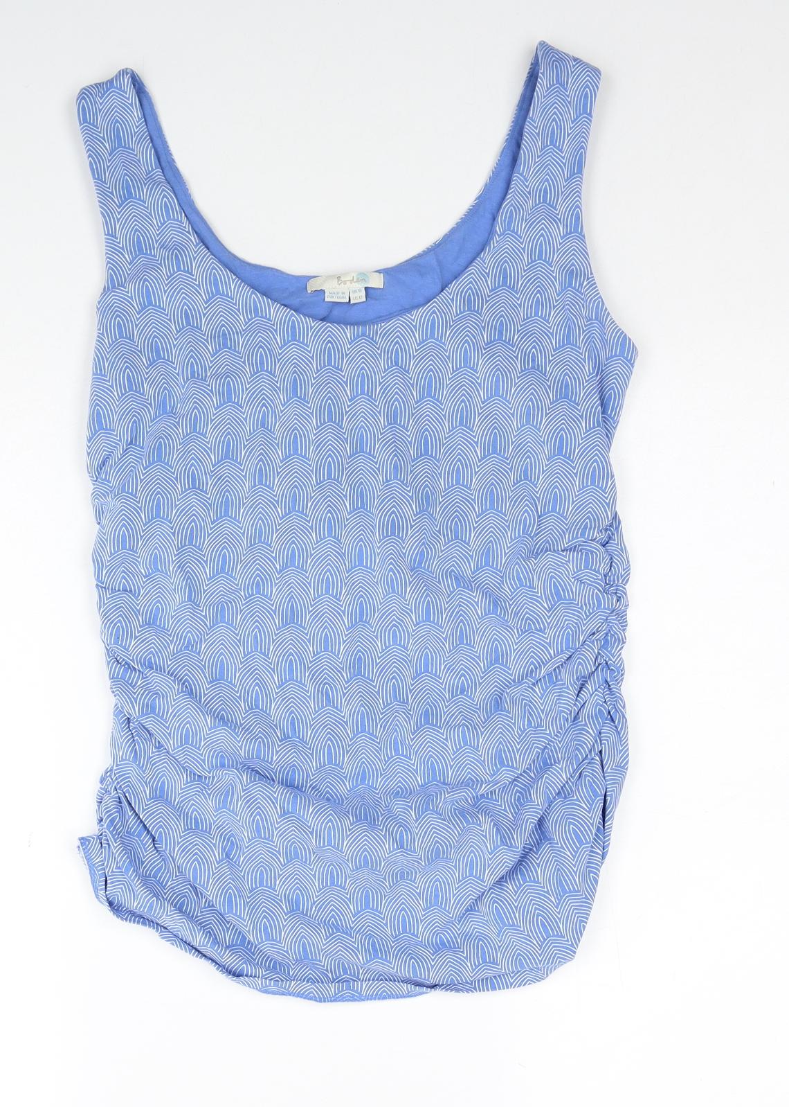 Boden Womens Blue Geometric Cotton Basic Tank Size 16 Round Neck