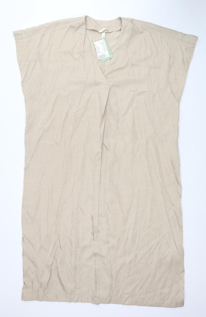 H&M Womens Beige Polyester A-Line Size S V-Neck Pullover