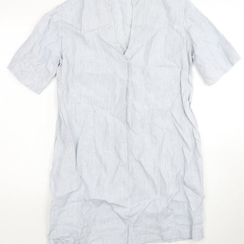 Marvin Browne Womens Blue Striped Linen A-Line Size S V-Neck Pullover