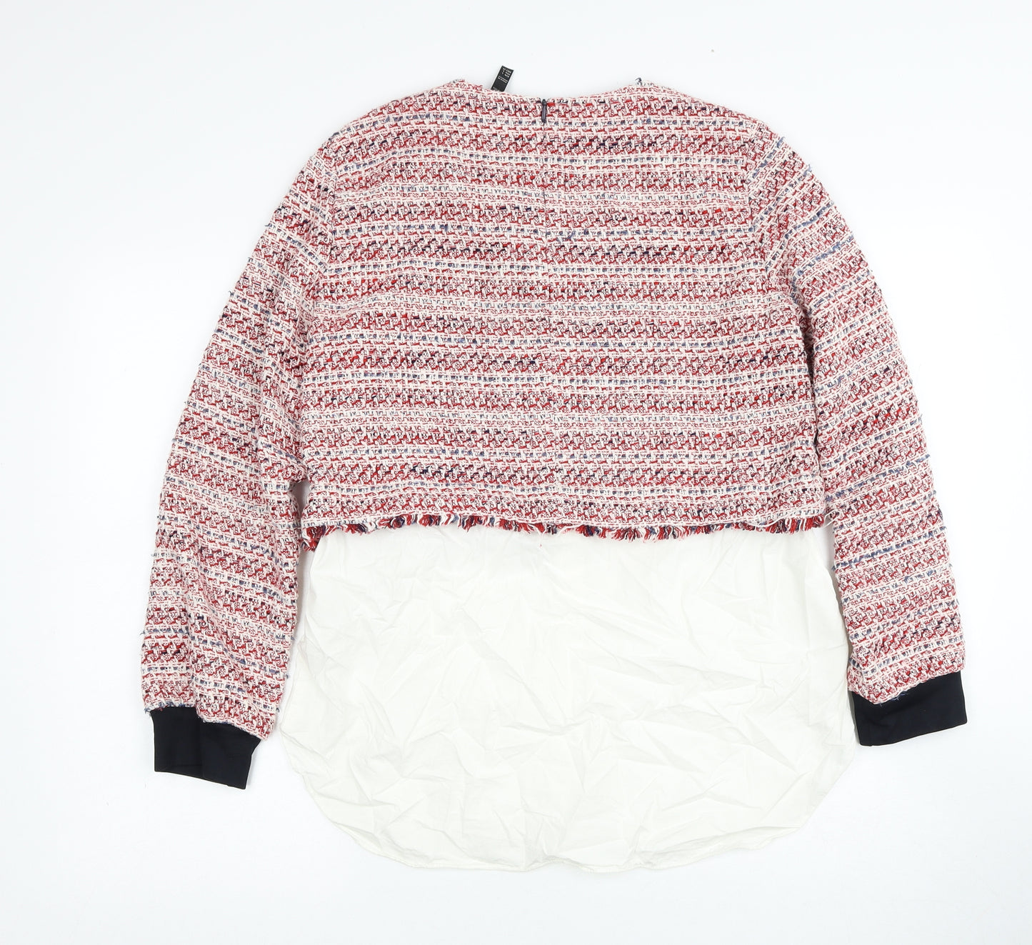 Zara Womens Red Round Neck Geometric Polyester Pullover Jumper Size L - Shirt hem