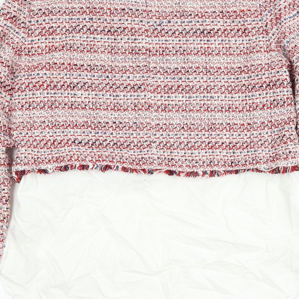 Zara Womens Red Round Neck Geometric Polyester Pullover Jumper Size L - Shirt hem