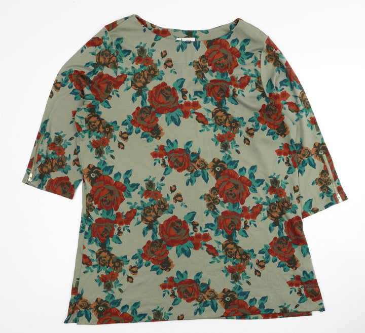D&Co. Womens Multicoloured Boat Neck Floral Polyester Pullover Jumper Size XL