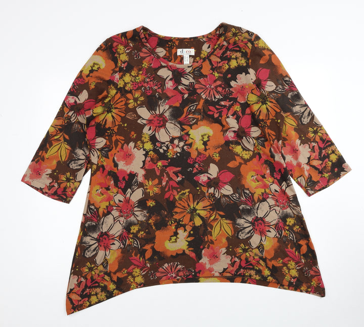 D&Co. Womens Multicoloured Boat Neck Floral Polyester Pullover Jumper Size XL