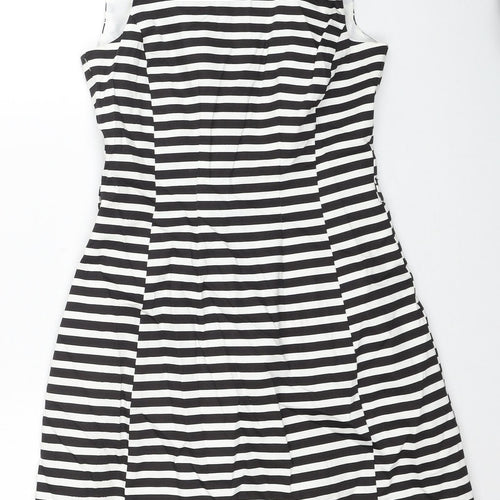 New Look Womens Black Striped Cotton Trapeze & Swing Size 8 Round Neck Zip