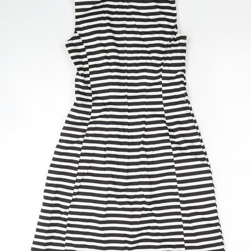 New Look Womens Black Striped Cotton Trapeze & Swing Size 8 Round Neck Zip