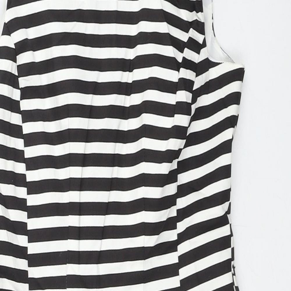New Look Womens Black Striped Cotton Trapeze & Swing Size 8 Round Neck Zip
