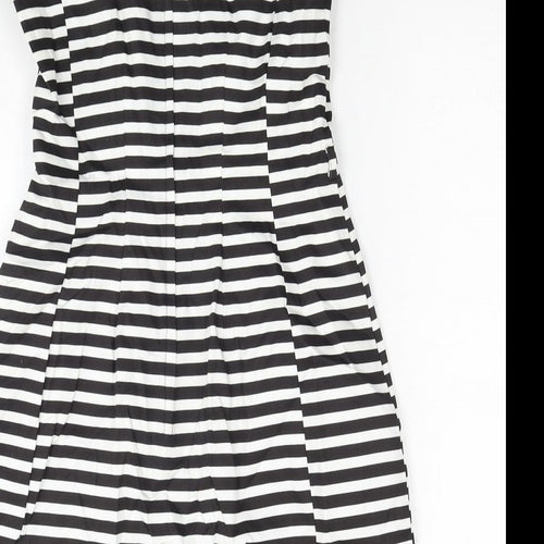 New Look Womens Black Striped Cotton Trapeze & Swing Size 8 Round Neck Zip