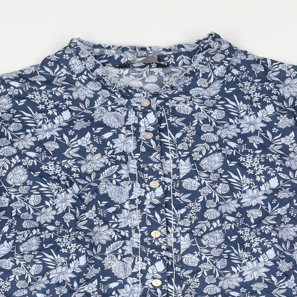 Marks and Spencer Womens Blue Fair Isle Cotton Basic Button-Up Size 14 Round Neck