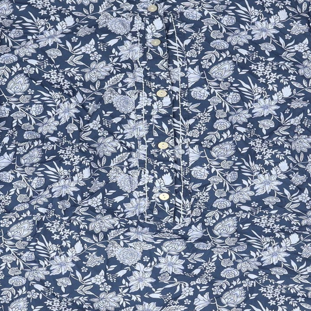 Marks and Spencer Womens Blue Fair Isle Cotton Basic Button-Up Size 14 Round Neck