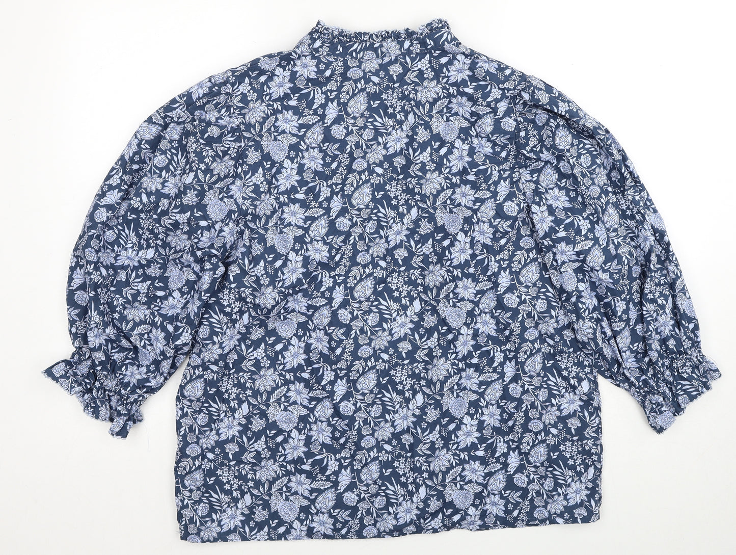 Marks and Spencer Womens Blue Geometric Cotton Basic Blouse Size 16 Mock Neck