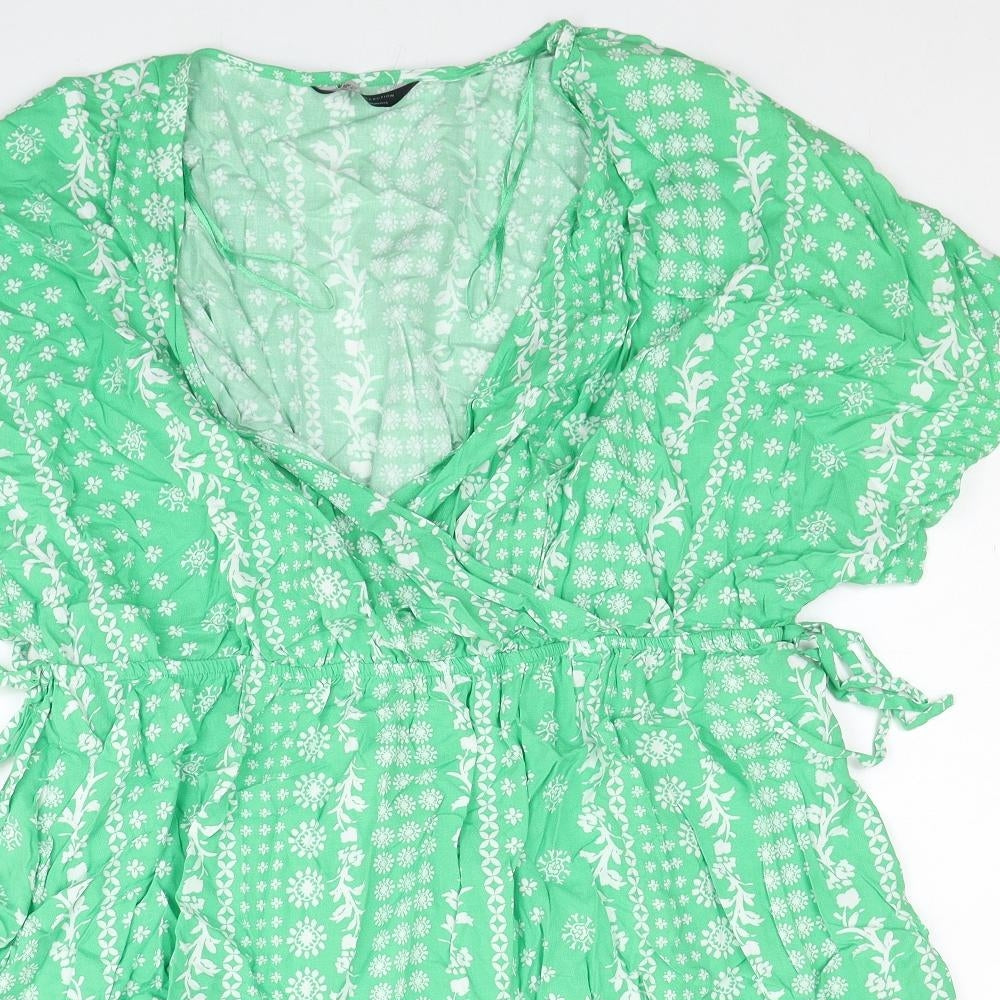 Marks and Spencer Womens Green Geometric Viscose Basic Blouse Size 20 V-Neck