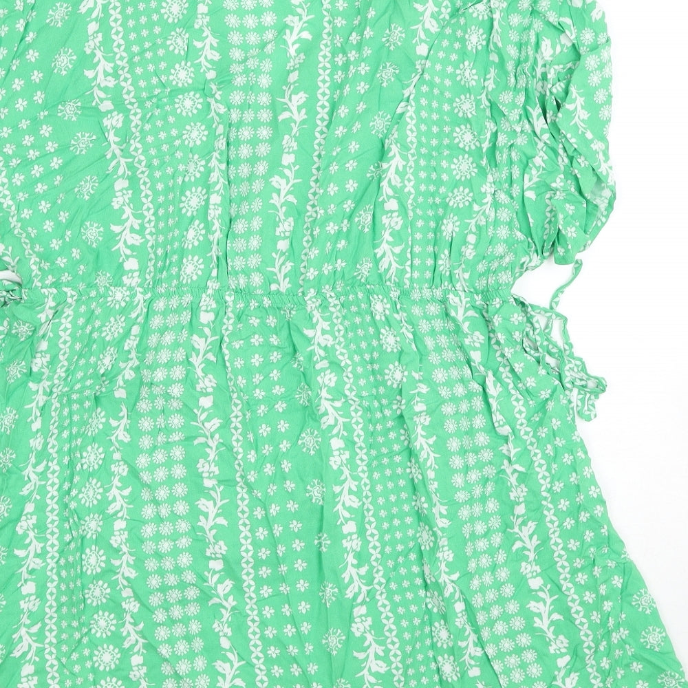 Marks and Spencer Womens Green Geometric Viscose Basic Blouse Size 20 V-Neck