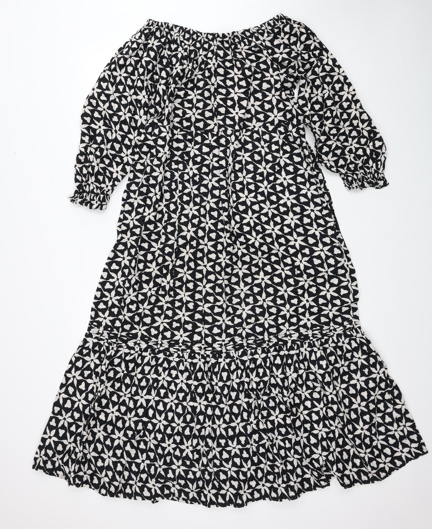 NEXT Womens Black Floral Cotton Trapeze & Swing Size 10 Boat Neck Pullover