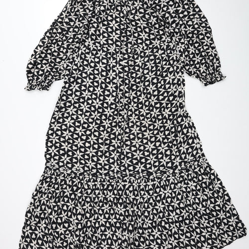 NEXT Womens Black Floral Cotton Trapeze & Swing Size 10 Boat Neck Pullover