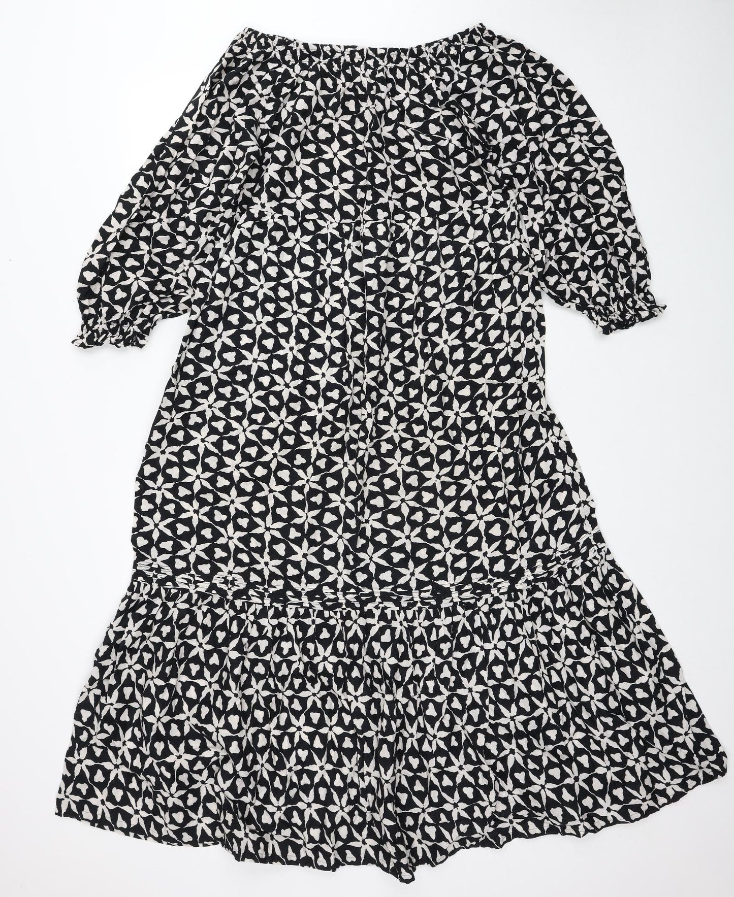 NEXT Womens Black Floral Cotton Trapeze & Swing Size 10 Boat Neck Pullover