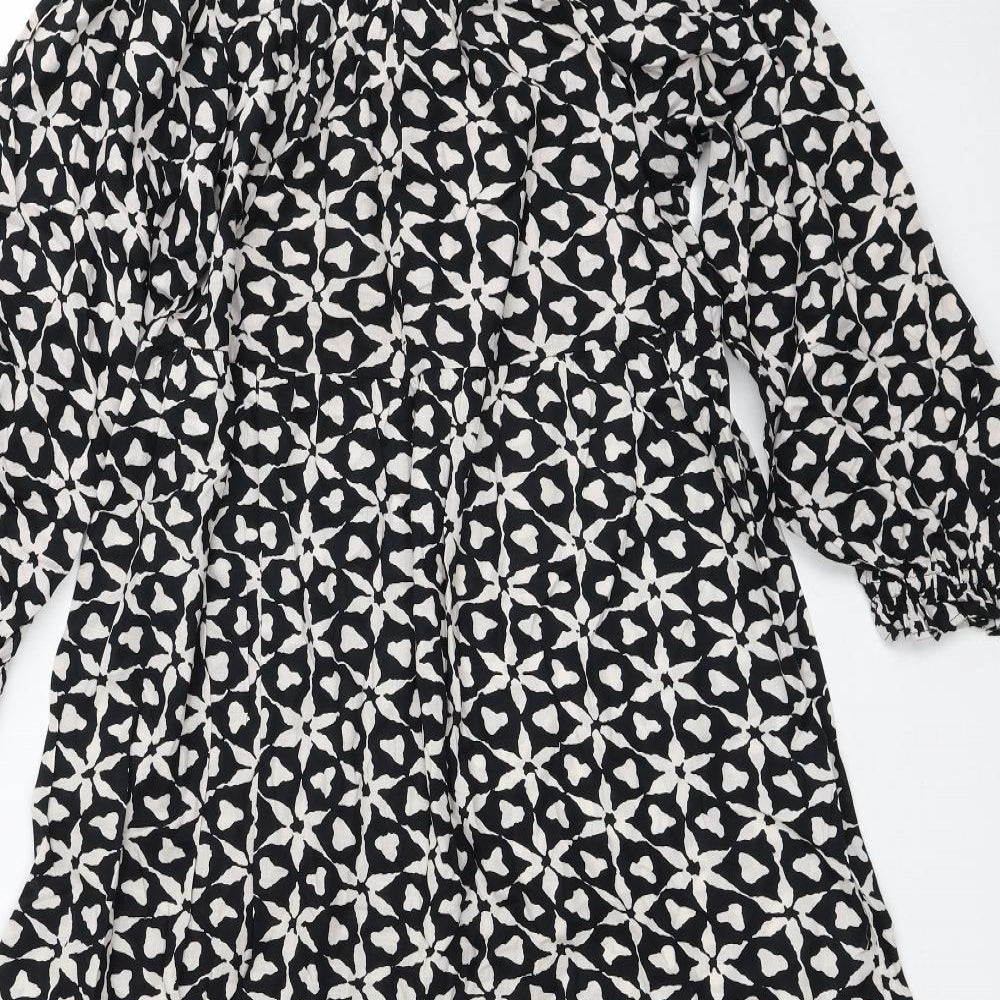 NEXT Womens Black Floral Cotton Trapeze & Swing Size 10 Boat Neck Pullover