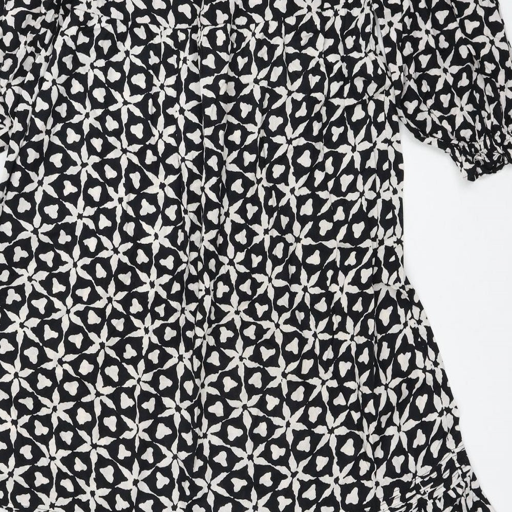 NEXT Womens Black Floral Cotton Trapeze & Swing Size 10 Boat Neck Pullover