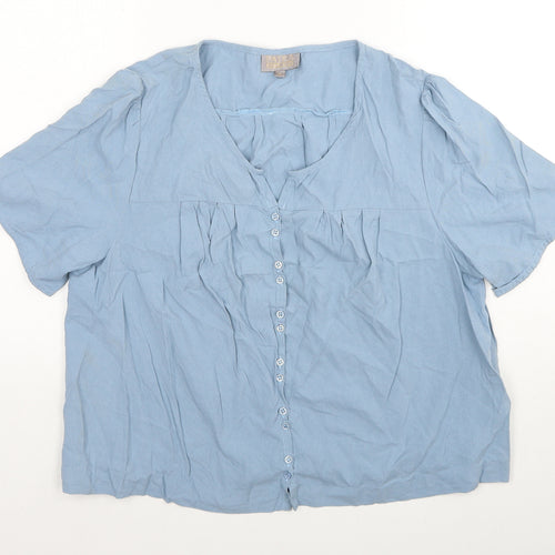 Patra Womens Blue Silk Basic Blouse Size XL V-Neck
