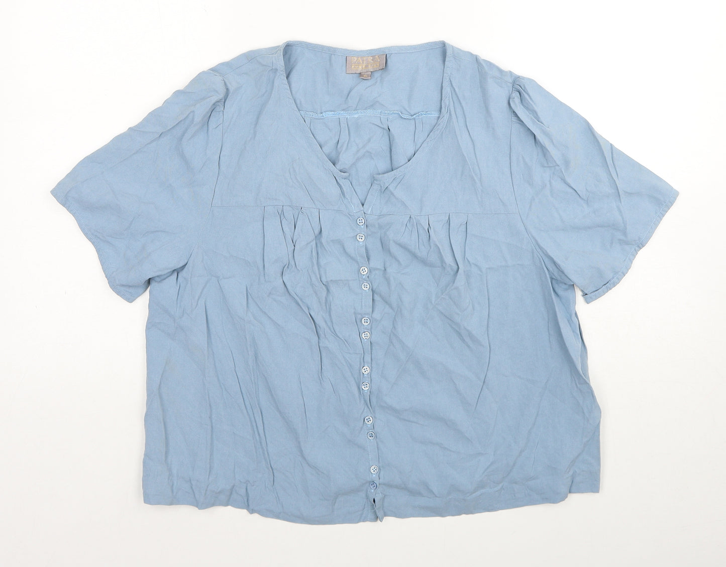 Patra Womens Blue Silk Basic Blouse Size XL V-Neck