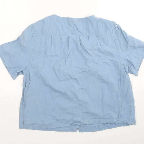 Patra Womens Blue Silk Basic Blouse Size XL V-Neck