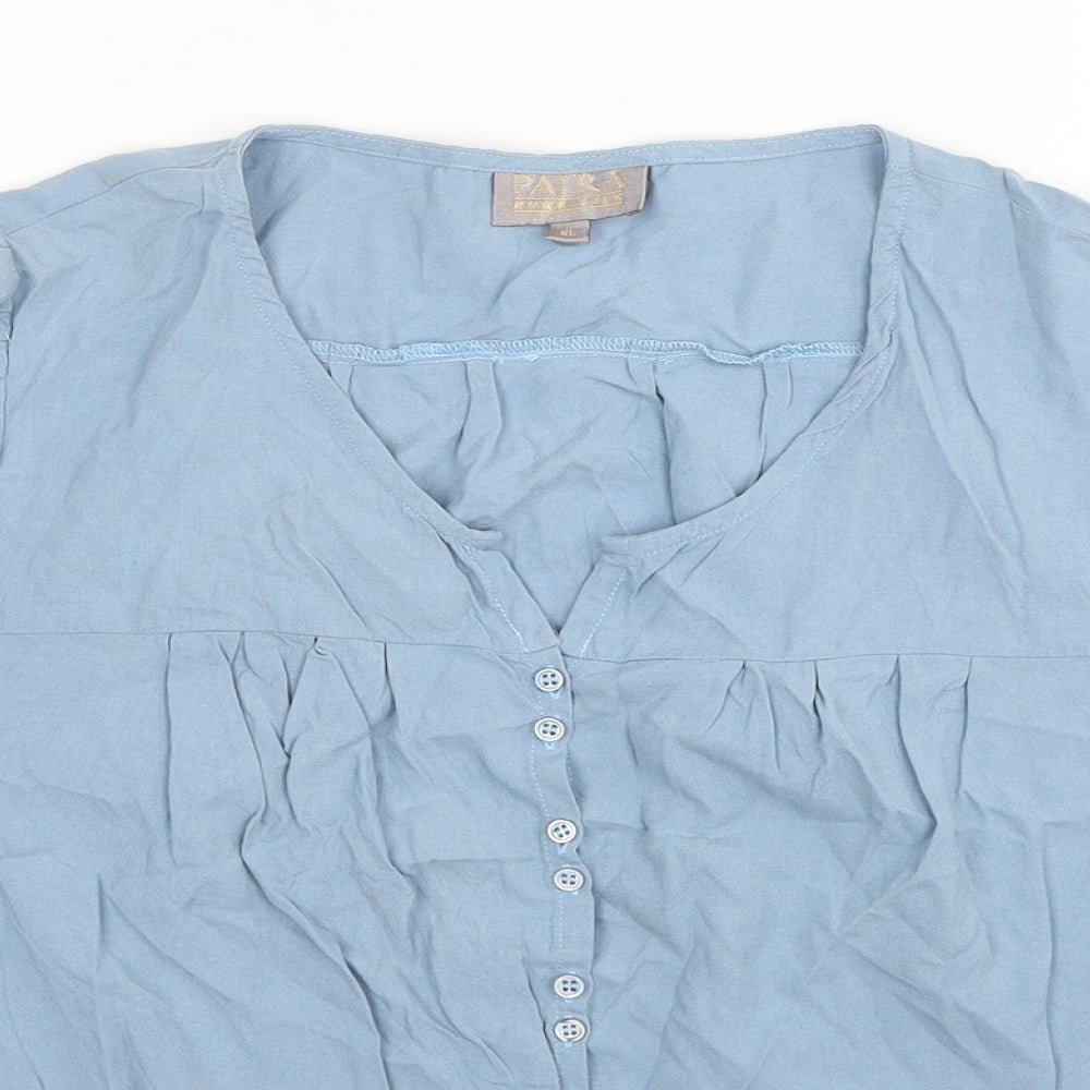 Patra Womens Blue Silk Basic Blouse Size XL V-Neck