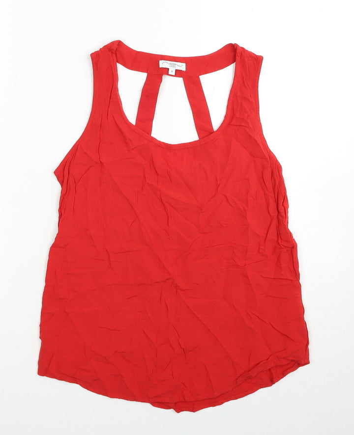 New Look Womens Red Viscose Basic Tank Size 8 Round Neck