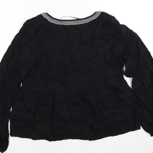 Marks and Spencer Womens Black Linen Basic Blouse Size 8 V-Neck