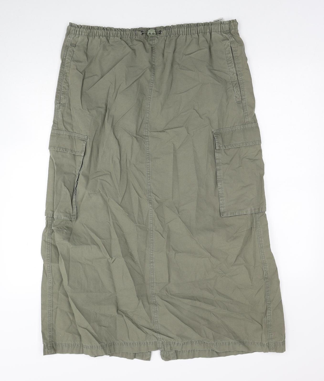 Marks and Spencer Womens Green Cotton Cargo Skirt Size 18 Drawstring