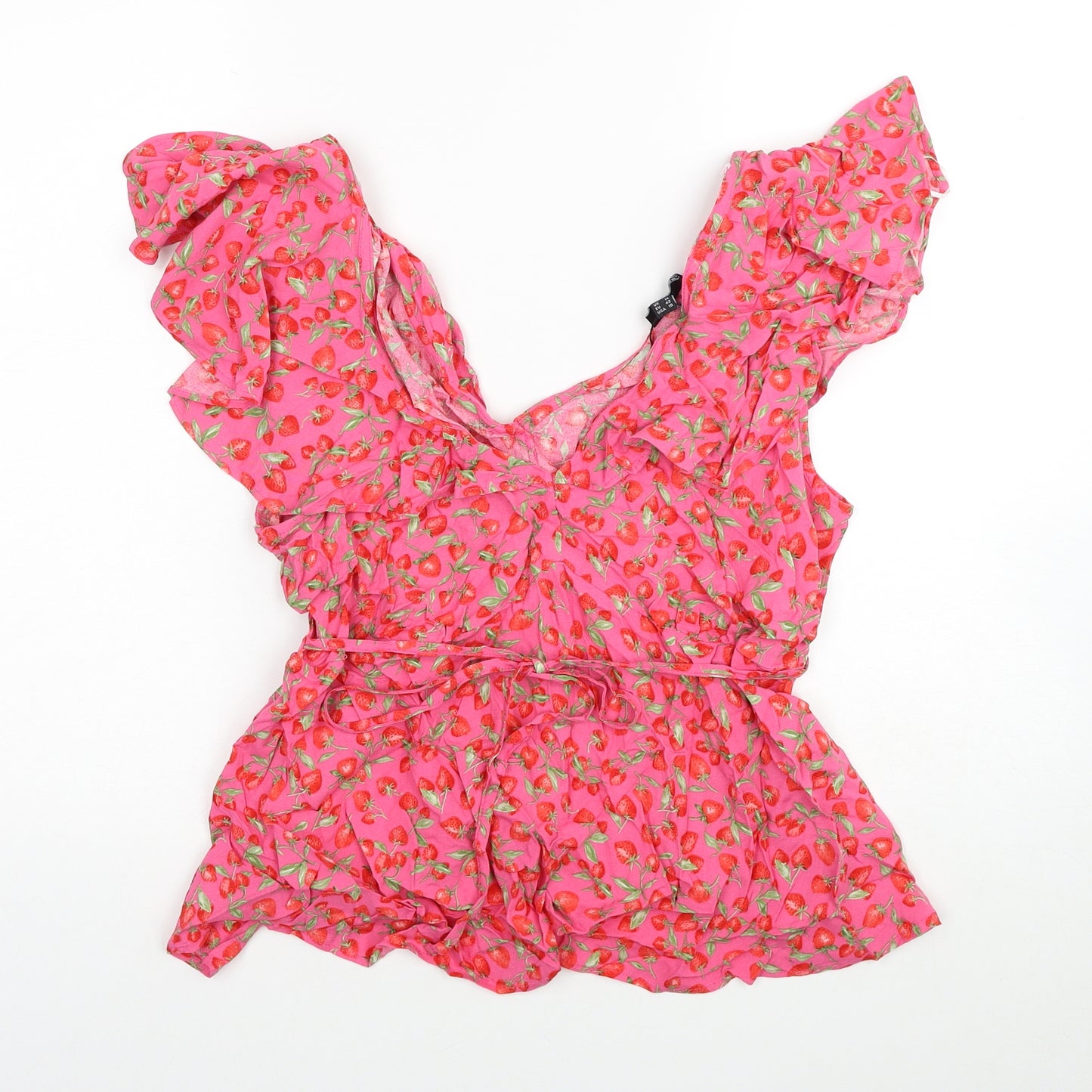 Nobody's Child Womens Pink Geometric Viscose Basic Blouse Size 14 V-Neck