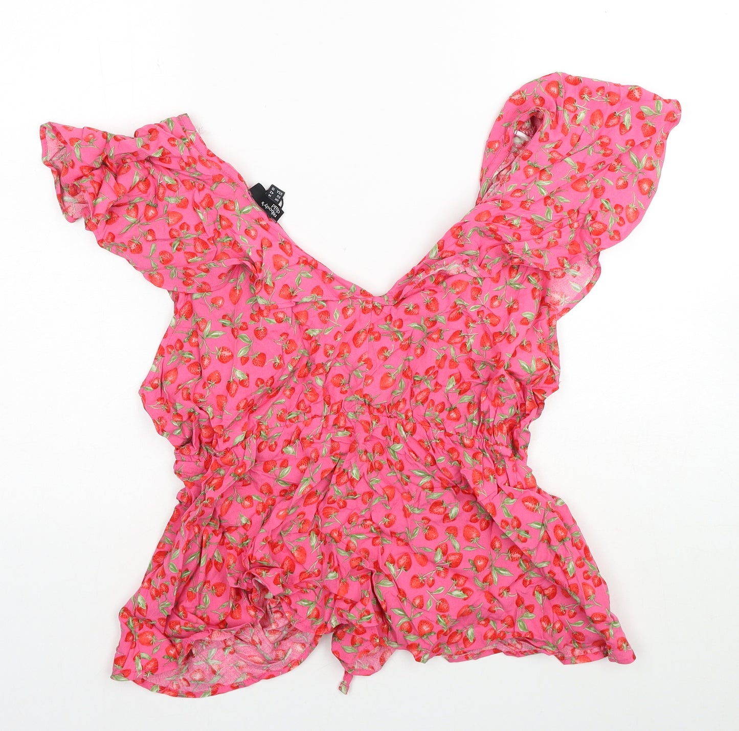 Nobody's Child Womens Pink Geometric Viscose Basic Blouse Size 14 V-Neck