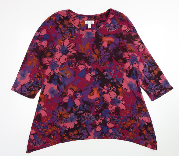 D&Co. Womens Multicoloured Floral Polyester Basic T-Shirt Size XL Round Neck