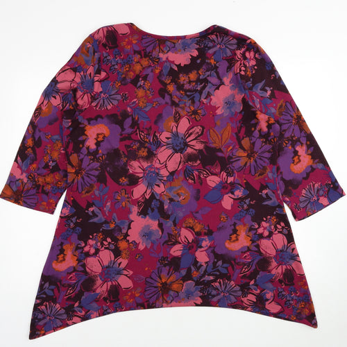 D&Co. Womens Multicoloured Floral Polyester Basic T-Shirt Size XL Round Neck